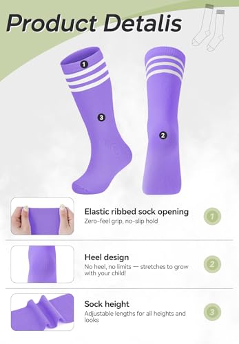 Knee High Kids Soccer & Baseball Socks - Cotton Tube Socks for Ages 3-12