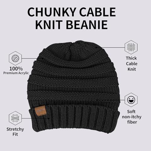 Women's Winter Beanie Hat Slouchy Cable Knit Thick Cold Weather 1 Pack - Black