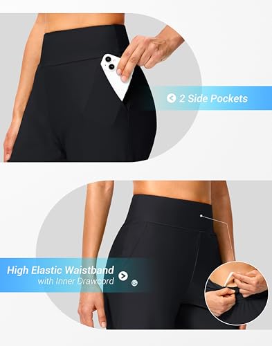G Gradual 18'' Women's Swim Capri Pants with Pockets - Black, Large