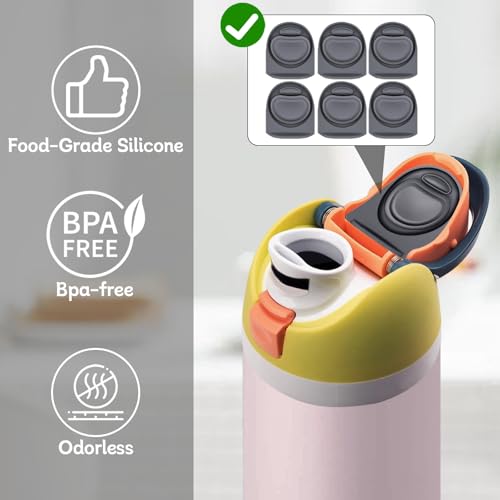 6-Pack Replacement Rubber Stoppers for Owala FreeSip Bottles - Gray