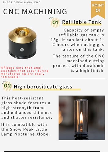 Camping Moon Black Refillable Gas Candle Lantern 15g with Glass Globe & Wooden Case