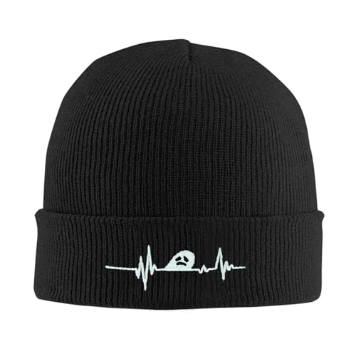 Embroidered Knit Beanie Cap - Soft Rose & Ghost Skull Design