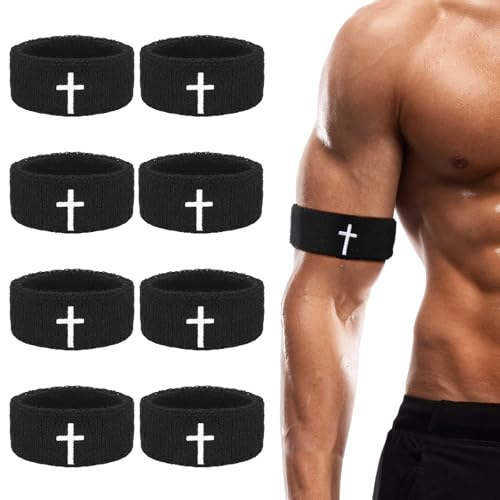 Cross Bicep Bands - 8 Pack Arm Sweat Bands - Black/Cross