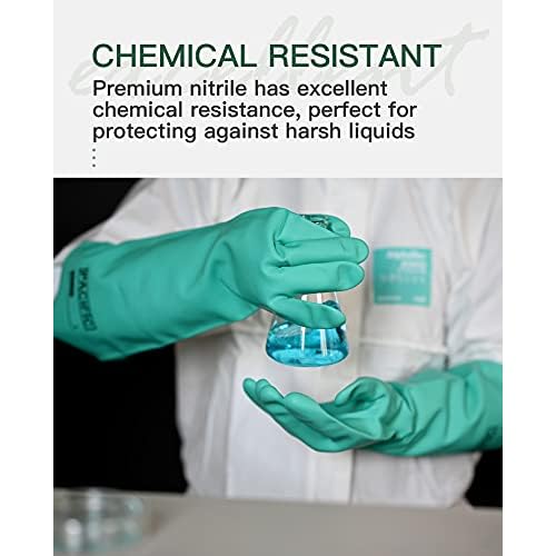 PACIFIC PPE 2 Pairs Chemical Resistant Nitrile Gloves, Resist Household Acid, Alkali, Solvent and Oil, 28 mil, 18", Large