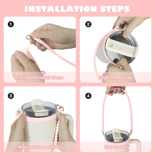 Silicone Water Bottle Handle with Strap - Pink, Fits 8-40oz Bottles