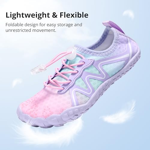 Kids Water Shoes - Quick Dry Barefoot with Drawstring - 2 Big Kid / Mermaid Ombre