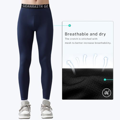 Youth Boys Compression Pants - Athletic Leggings 2 Pack - Large Blue White
