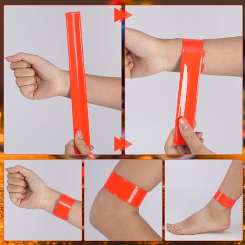 20 Pcs Reflective Snap Bands - High Visibility Safety Armbands - Red