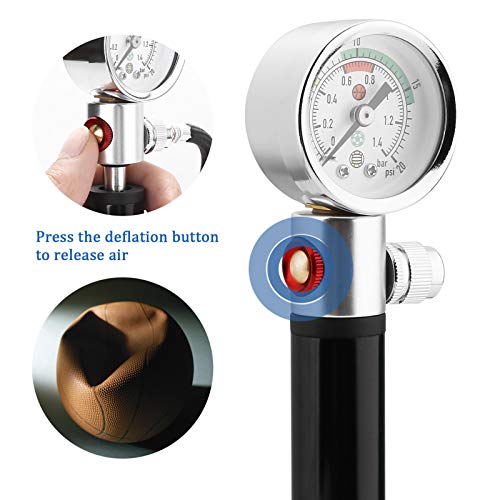 Ball Pump with Pressure Gauge for Sports Balls - Inflator with Needles & Release Valve
