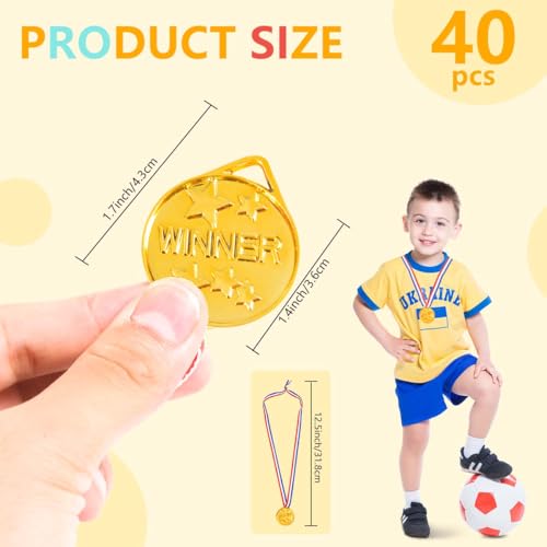 40 Plastic Gold Winner Award Medals for Sports & Parties
