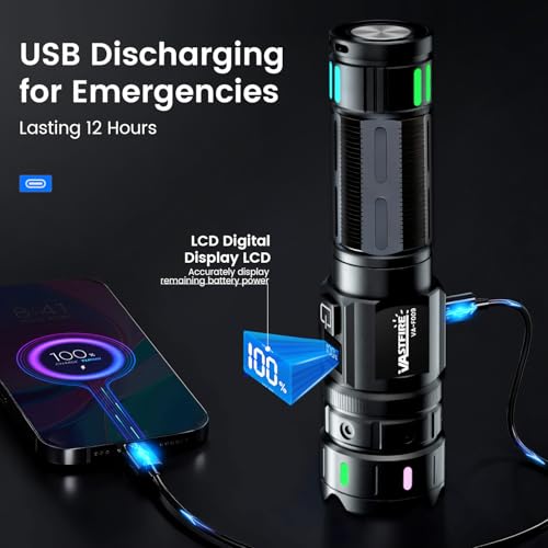 VASTFIRE Deep Black Rechargeable 30W LED Work Flashlight 100000 Lumens