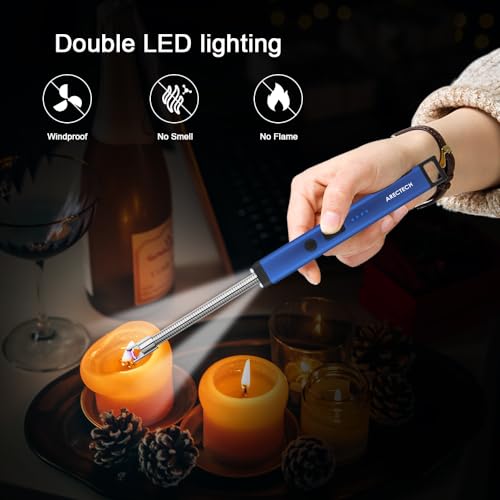Rechargeable USB Arc Candle Lighter with LED Light - Blue