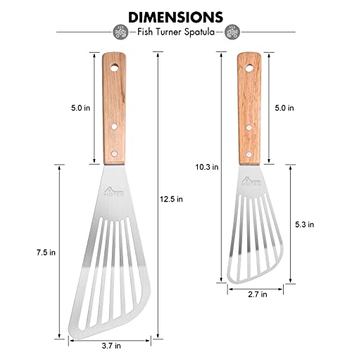 Stainless Steel Wooden Handle Fish Spatula Set - Little & Large