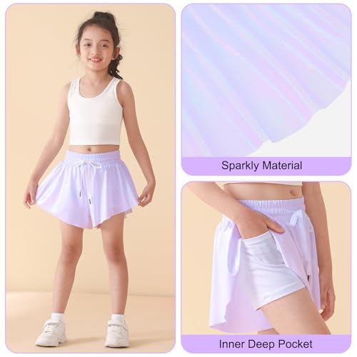 Flowy Athletic Shorts and Sparkle Skirt for Girls - White, 9-10 Years