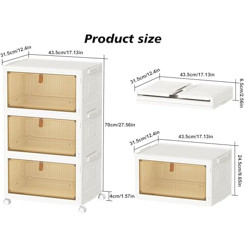 Closet Organizers and Storage 93Qt 3 Pack Closet Organizer Boxes for Clothes Stackable Storage Bins Foldable Storage Box for Clothes/Office Supplies/Snacks(31Qt X 3)
