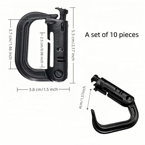 Tactical D-Ring Carabiner Set - 10-Pack Lightweight MOLLE Gear Clips