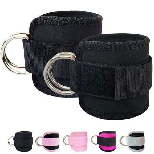 Adjustable Fitness Ankle Straps for Cable Machines - Black, 2PCS