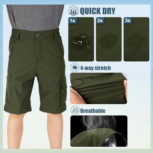 Linlon Boys Scout Convertible Cargo Pants - 12 Years Army Green