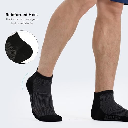 Men's Athletic Ankle Socks - Moisture Wicking, Anti-Odor, Large, Black - 8 Pack