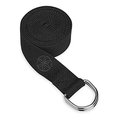 Yoga Strap with Adjustable Metal D-Ring - 8ft Black Stretch Band