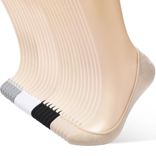 12 Pairs Women's No Show Socks - Ultra Low Cut Invisible Non-Slip Socks, 5-8 Size, Black/Nude/White