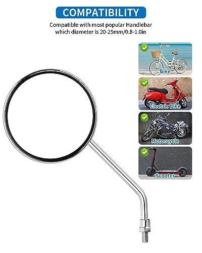 Julai Silver Bicycle & Motorcycle Mirrors 1 Pair with 8mm Bolt - Vintage Style