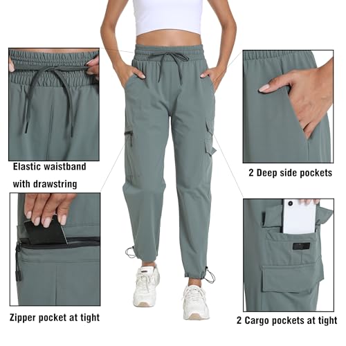 Kcutteyg Women's Cargo Joggers Pants Gray Green Large - Lightweight Quick Dry Hiking Trousers
