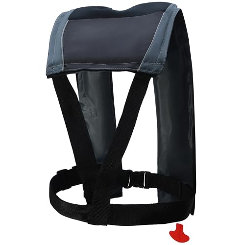 Little Doggy Grey Inflatable Life Jacket for Adults Auto-Inflate 330lbs Load