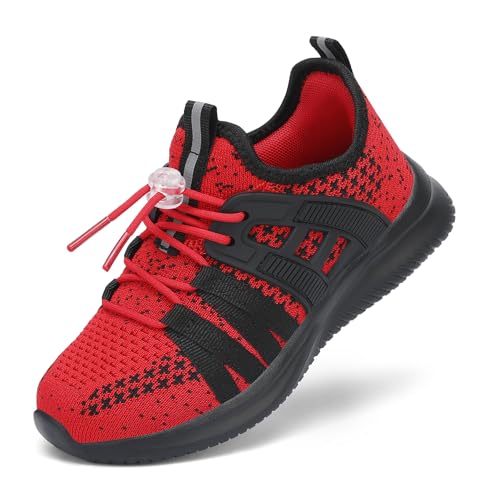 Kids Sneakers 2.5 Big Kid Red Black Lightweight Breathable School Tennis Shoes - TOTOMONA