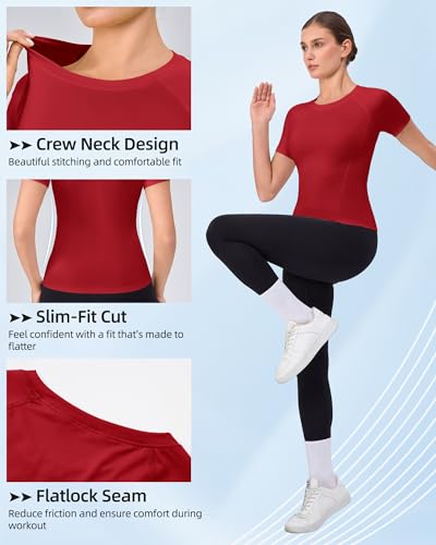 Women's Short Sleeve Compression Workout Shirt - Red, X-Large