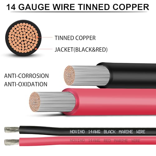 14 Gauge Marine Wire - 30FT Red & Black, Tinned Copper Electrical Cable