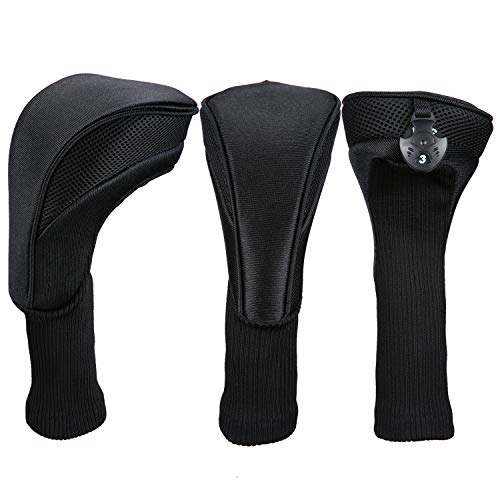 Black Golf Club Head Covers Set - 3 Pcs Neoprene Woods with Tags