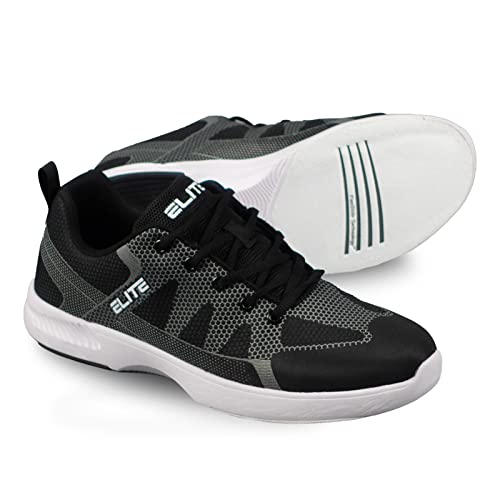 ELITE Men's Peak Bowling Shoes - 40% Lighter, Breathable Knit Uppers, Universal Soles - Size 10.5, Black/Grey