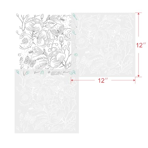 GSS Designs Flower Stencils for Painting on Wood Canvas Paper Fabric Floor Wall Floral Stencils12x12Inch Reusable DIY Art Craft Stencils for Painting Flowers and Leaves