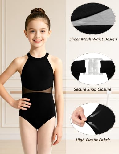 WYHDY Girls Black Ballet Leotard for Ages 10-12 Halter Dancewear