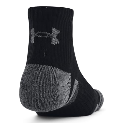 Under Armour Unisex Adult Performance Cotton Quarter Socks 3 Pack – Large Black & Pitch Gray, Athletic Crew Socks