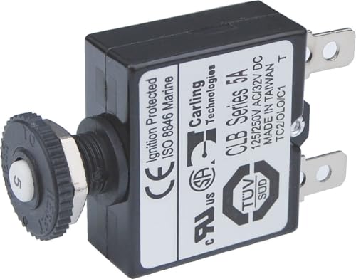 5 Amp Push Button Reset Circuit Breaker - Waterproof Marine Grade