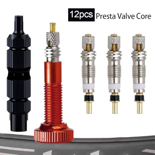 Presta Valve Core Removal Tool Kit - 12 Brass Cores & Tool - Black