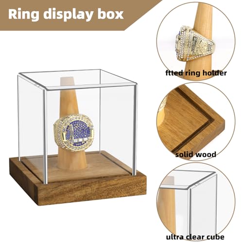 Championship Ring Display Case - Clear Acrylic with Wood Base