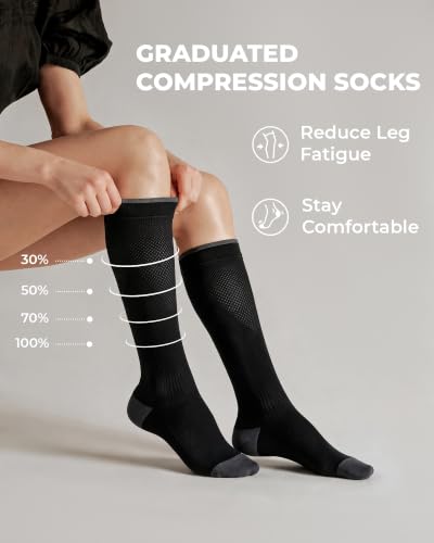 CS CELERSPORT Compression Socks Women & Men 20-30mmHg Large-X-Large Black White Grey