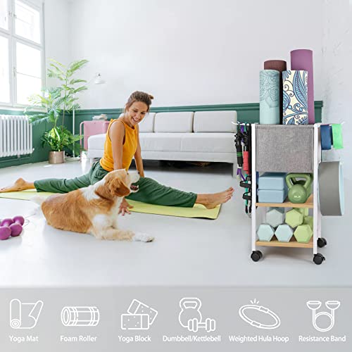 VINAEMO White Yoga Mat & Fitness Equipment Storage Rack - Home Gym Organizer