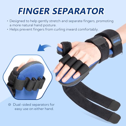 Resting Hand Splint with Finger Support for Stroke Recovery, Carpal Tunnel & Dupuytren's Contracture - Adjustable Wrist Brace for Left or Right Hand, M