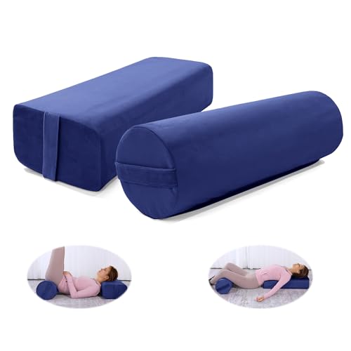 MABOZOO Blue Velvet Yoga Bolster Set with High-Density Foam for Restorative Yoga & Meditation