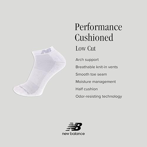 New Balance Unisex Adult Performance Cushioned Low Cut Socks 6 Pairs - Medium White