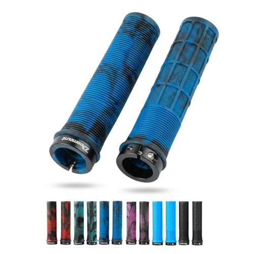 Juscycling Deep Sea Blue Bike Grips – Lock-On Handlebar Grips for MTB/BMX, Non-Slip Half-Waffle Pattern