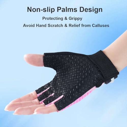 Fingerless Bike Gloves for Girls - Medium Pink, Non-Slip Design