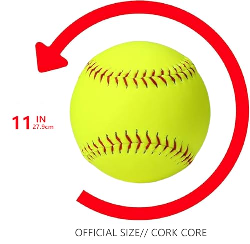 OMYOPY Yellow 11-Inch Softball, Fastpitch Practice Leather Balls, Unmarked & Durable for Training & Games
