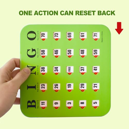 Yuanhe Reusable Travel Bingo Cards with Sliding Windows, 25 Pack, Green, 6.8" x 6.8"