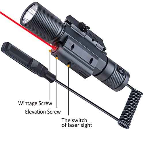 Red Laser Sight Combo, 800 Lumens Tactical Long Gun Flashlight 4 Modes Rail Mounted with Remote Pressure Switch
