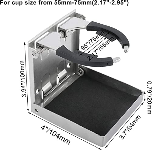 YaeMarine 2-Pack Stainless Steel Adjustable Folding Drink Holders for Marine, Boat, Car, Caravan - Model 1